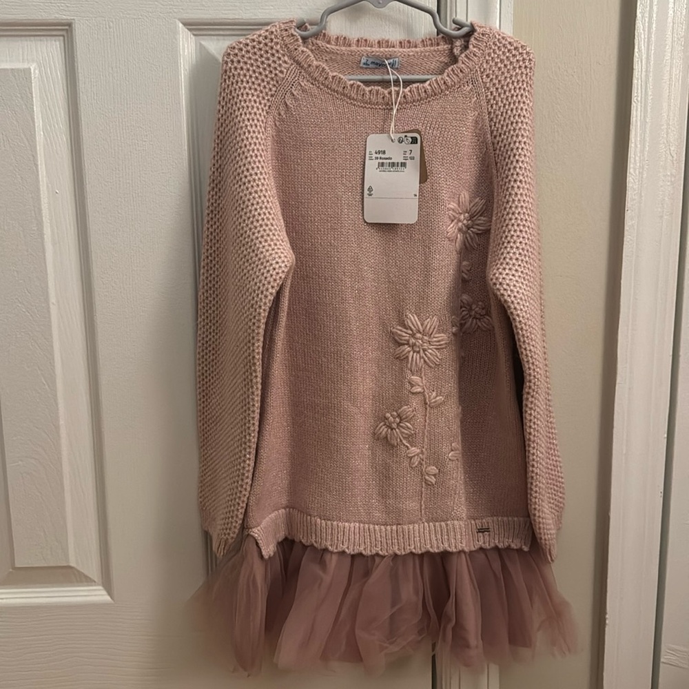 Mayoral dusty rose knit tulle dress. Never worn, with tags.